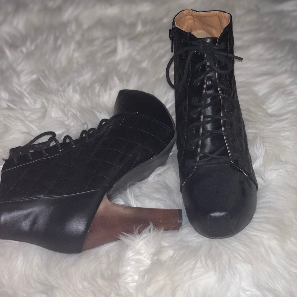 Black Quilted Heeled Bootie